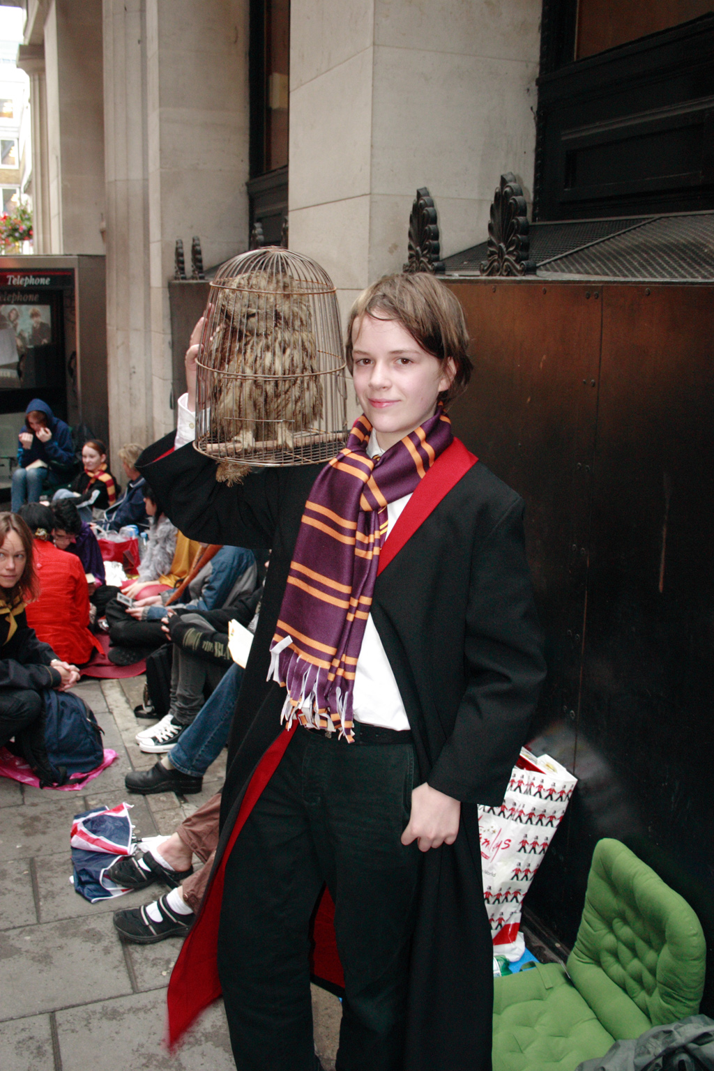 One of the many people queueing up for the Harry Potter book launch in London.