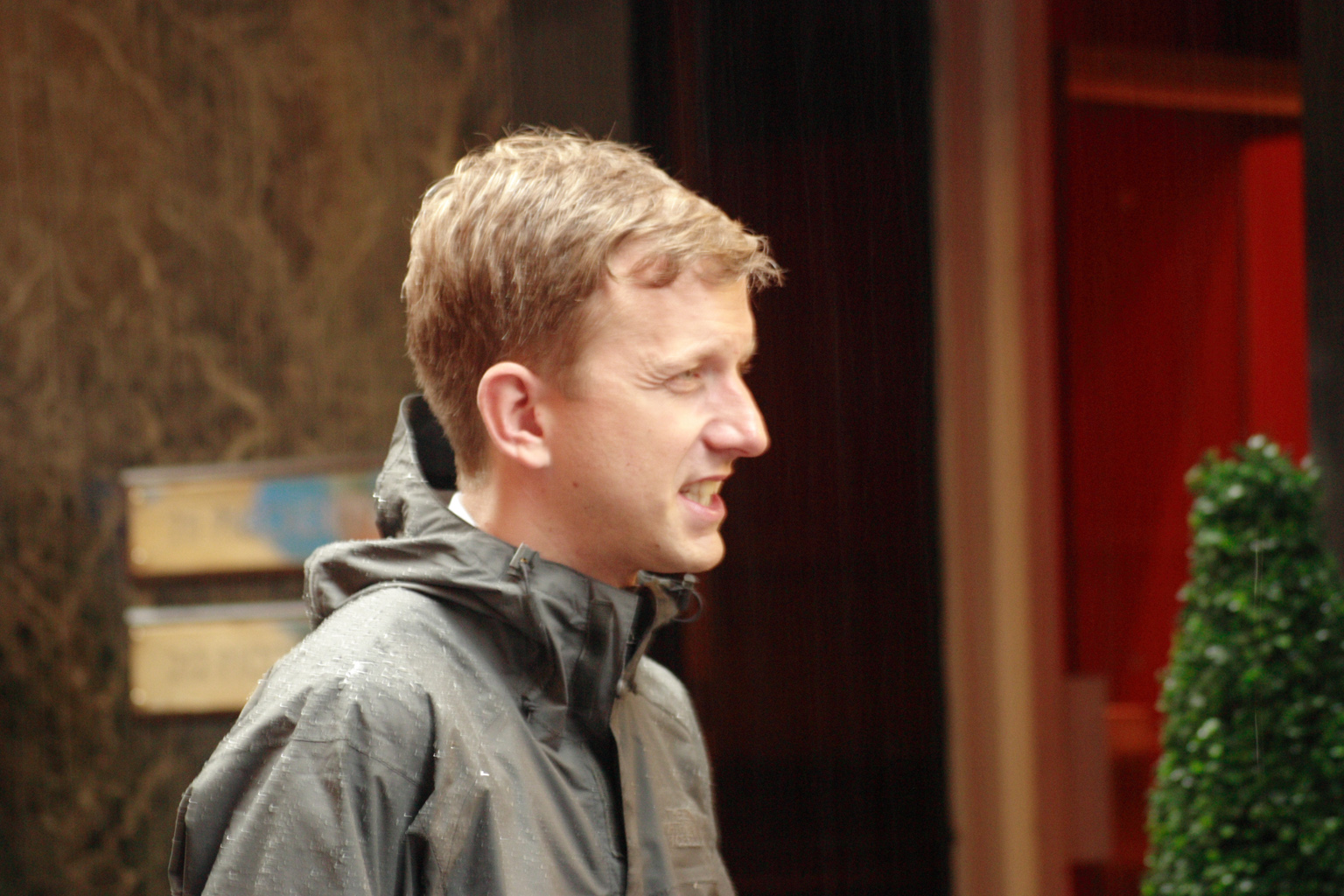 People queueing up for the Harry Potter book launch in London, he doesnt look like hes enjoying the rain.