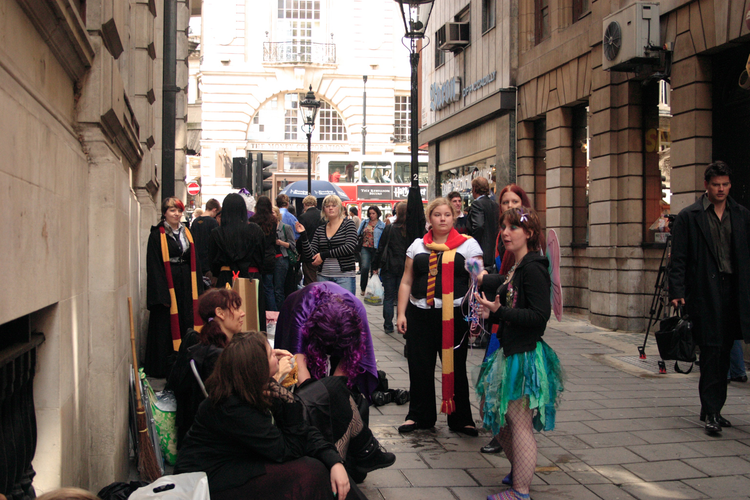 People queueing up for the Harry Potter book launch in London, who would have believed it had been raining earlier.