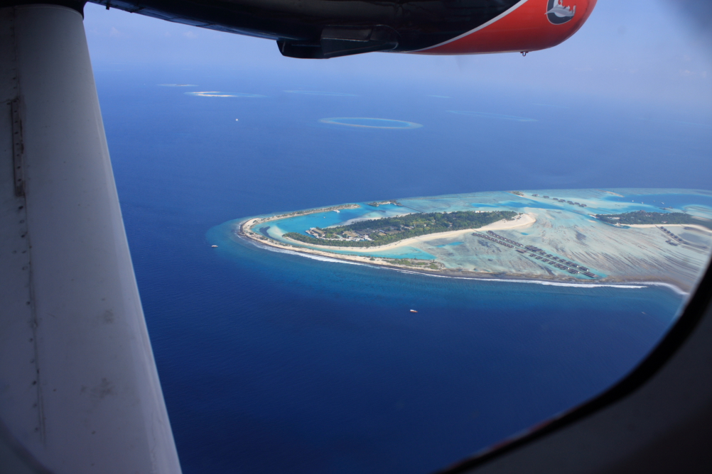 Flying over the Maldives on our way to Kuredu