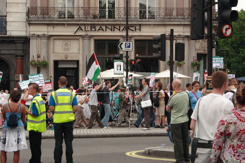 Anti war demonstration in Trafalgar Square protesting against the Israeli invasion of Lebanon - taken on 22nd July 2006.