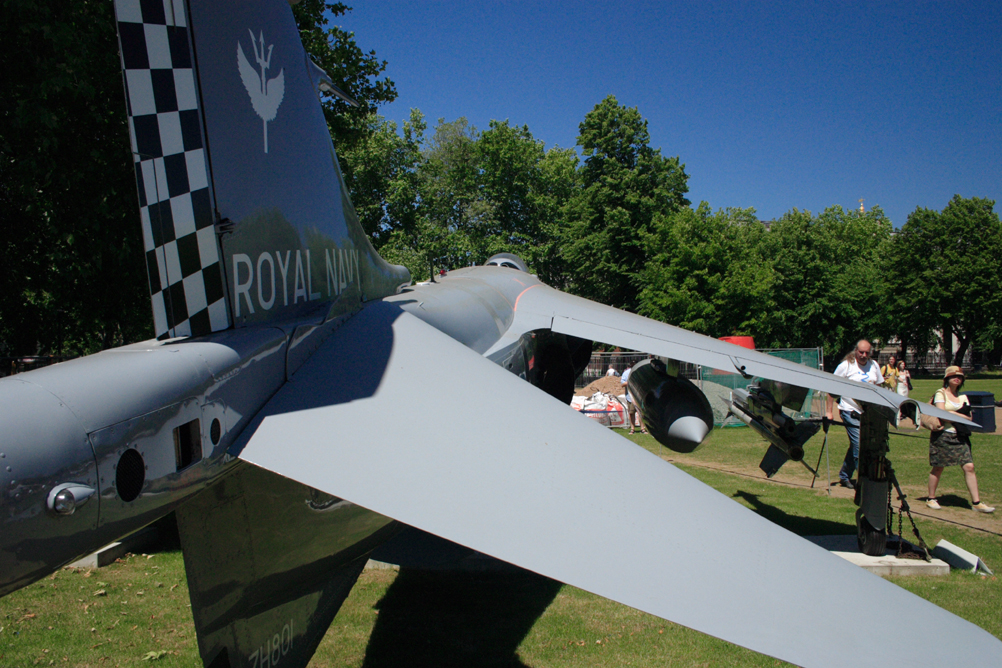 Sea Harrier being used as a reminder of the Falklands War - National Maritime Museum.
