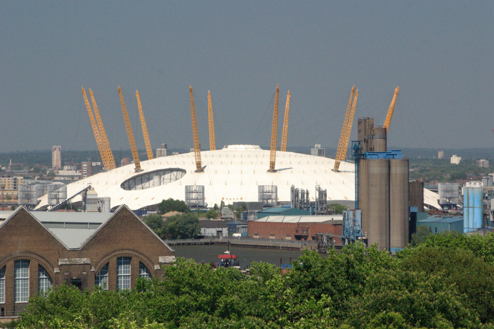 Millennium Dome (now known as the O2) as seen from Greenwich Observatory.